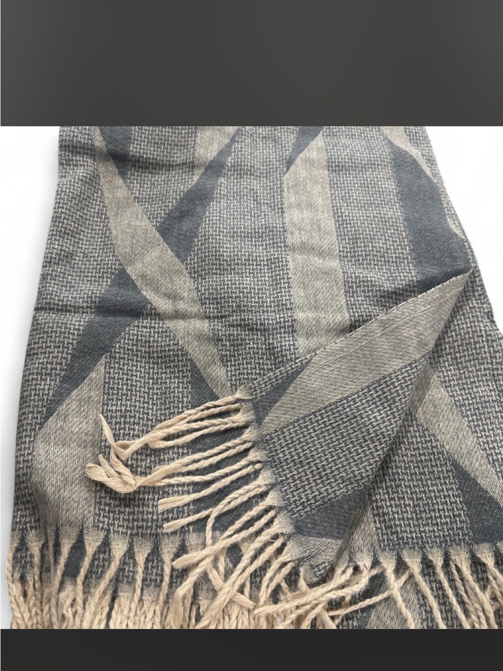 Women's Fringe Wrap Scarf - Gray and Cream